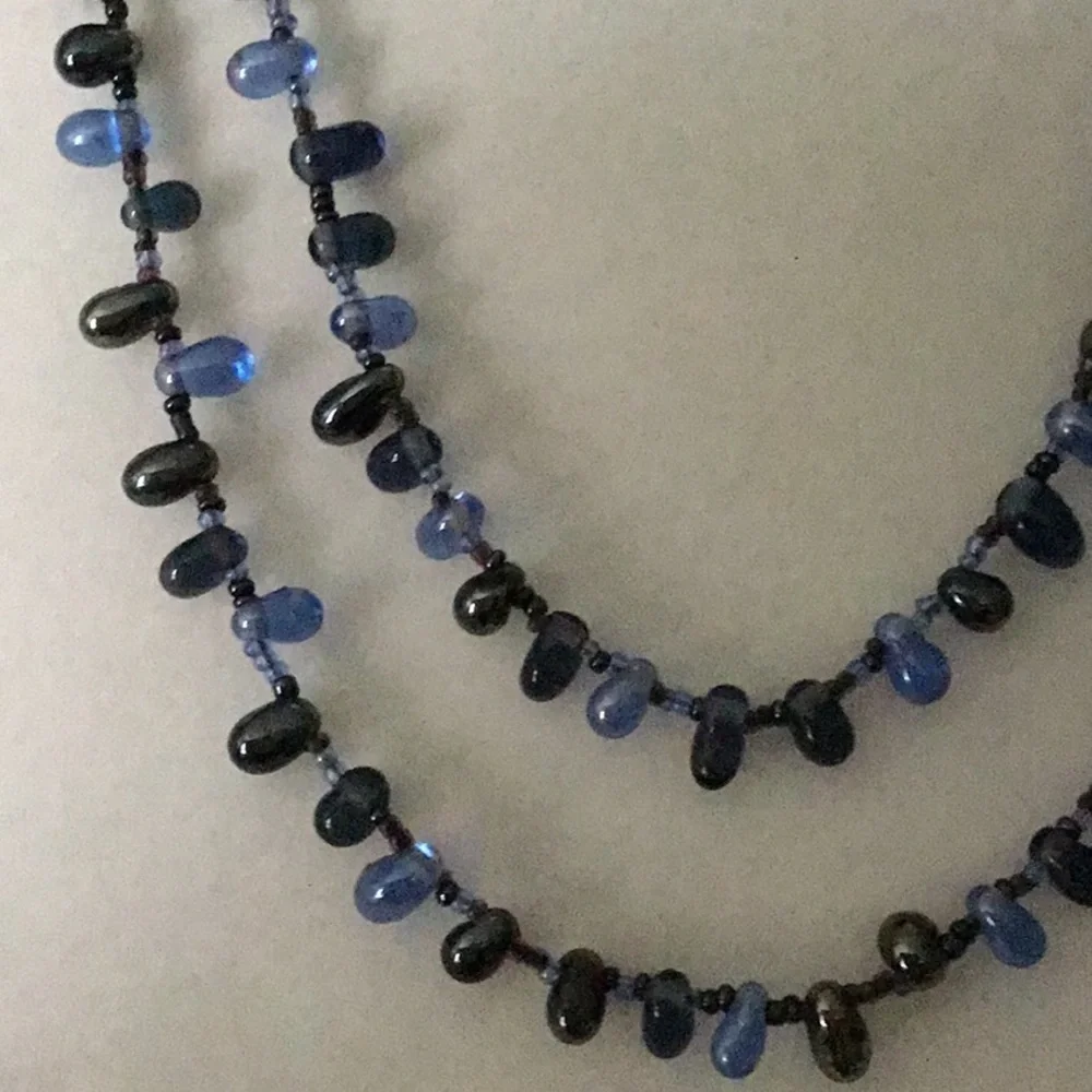 Boho Necklace Blue Glass Teardrop Beaded Long Strand Layering No Clasp‎